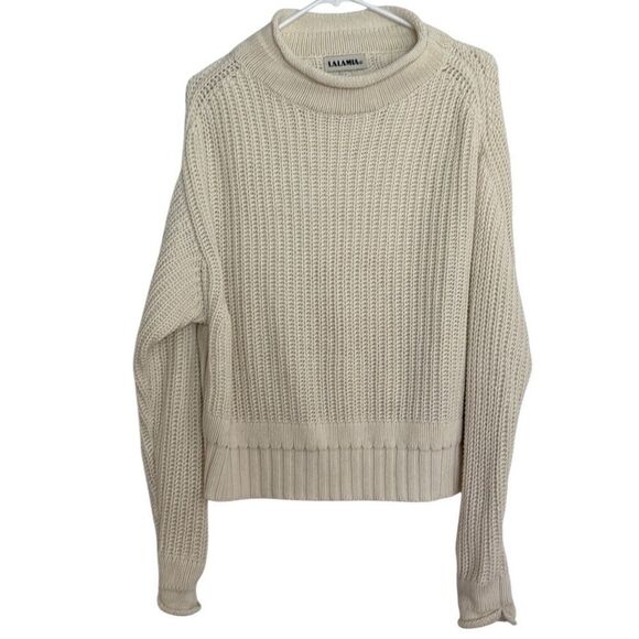 LalaMia drop shoulder white knit mock neck sweater M - Picture 2 of 9